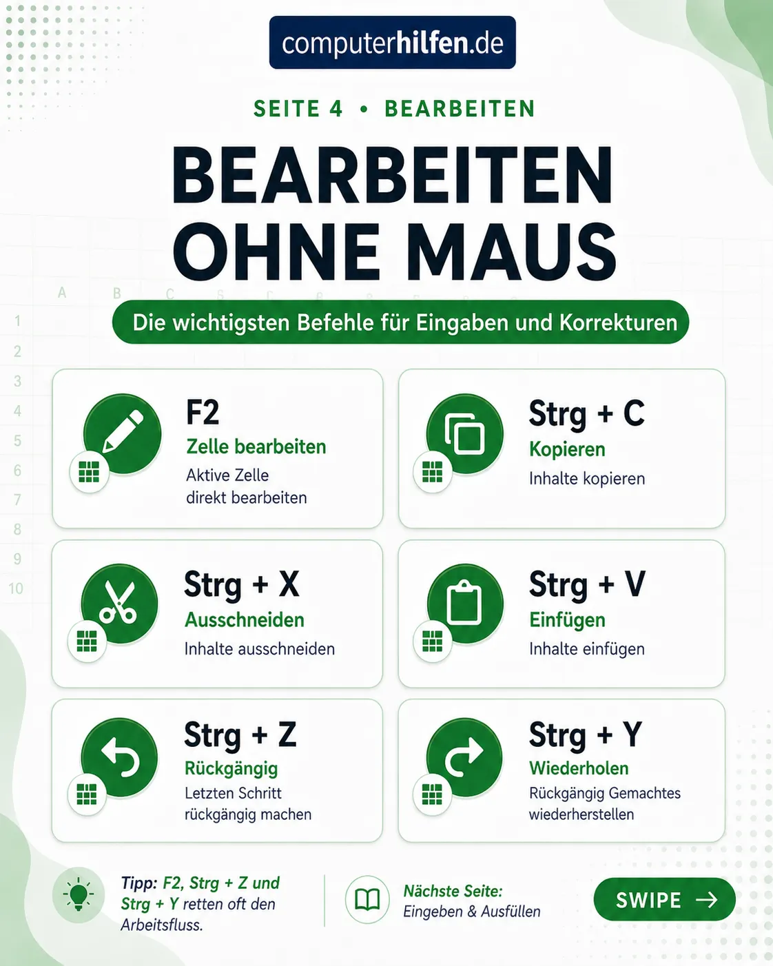 MS Excel Tastenkombinationen – Seite 4