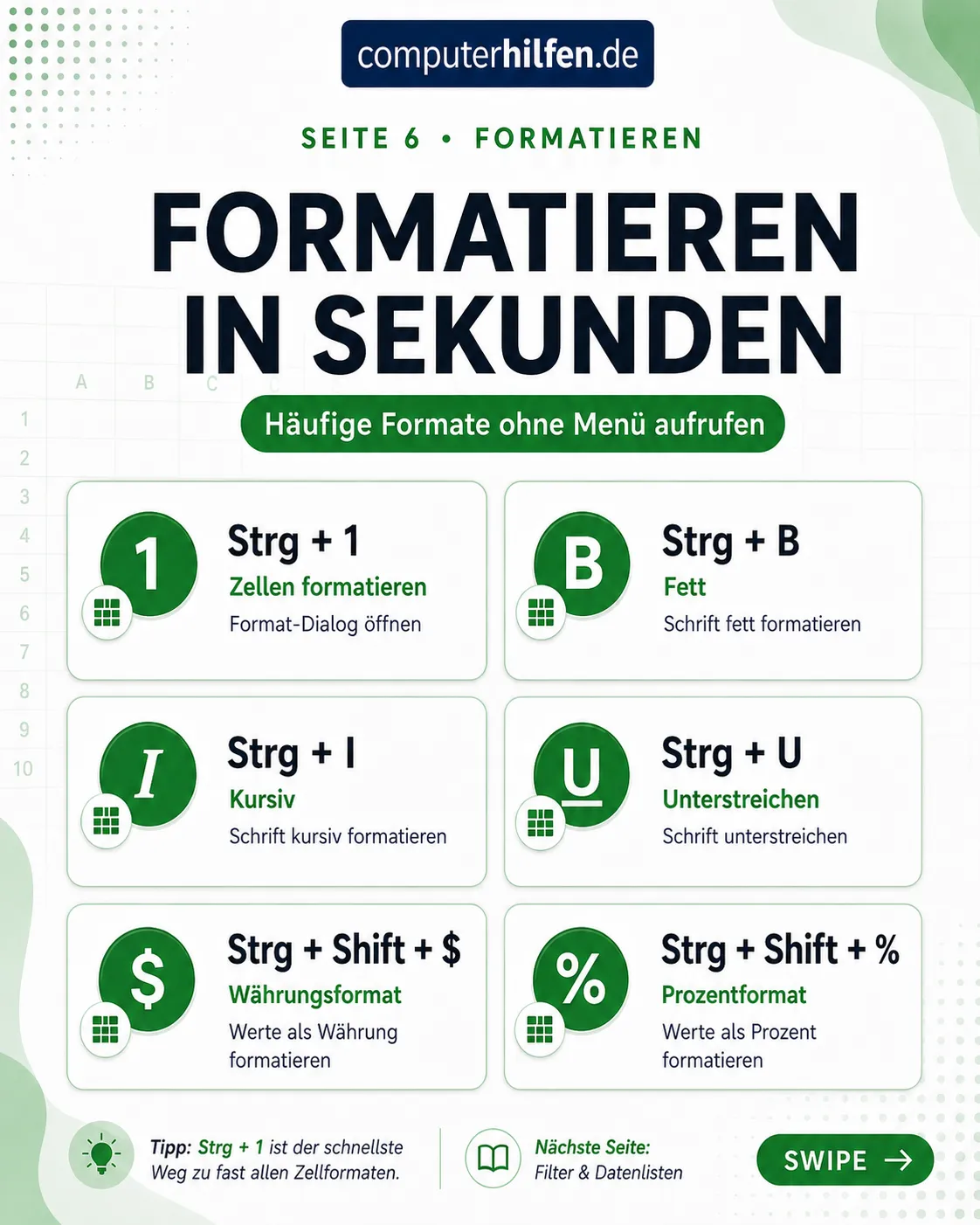 MS Excel Tastenkombinationen – Seite 6