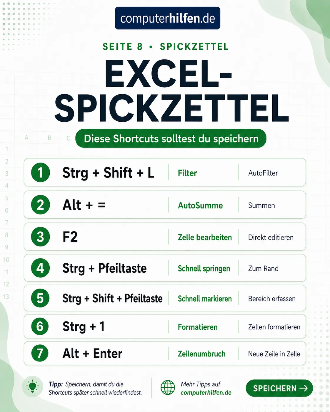 MS Excel Tastenkombinationen – Seite 8