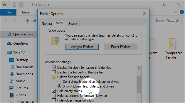 Show hidden Windows folders