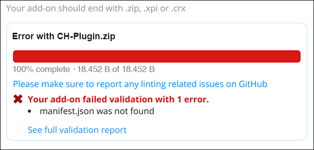 Your add-on failed validation - manifest.json not found