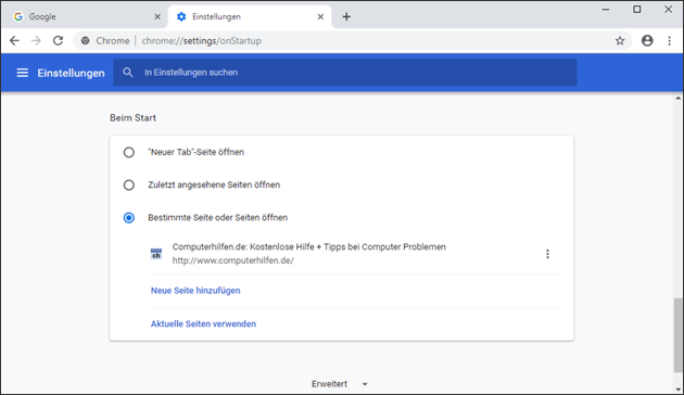 Chrome Browser: Startseite anpassen