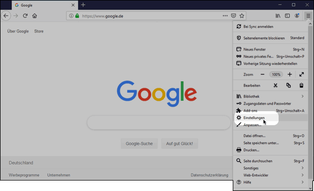 Firefox: Google als Startseite