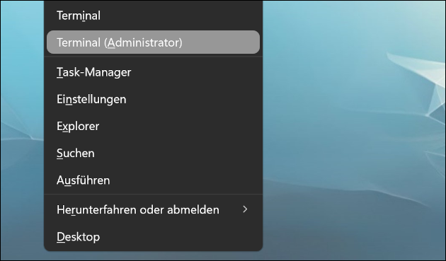 Windows: Administrator Terminal starten