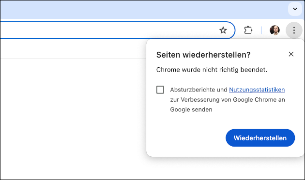 Google Chrome wurde nicht richtig beendet - Seiten wiederherstellen?