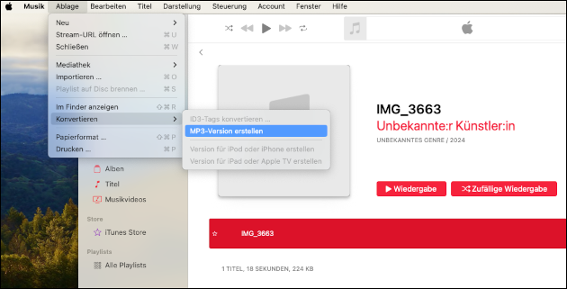 M4A in MP3 konvertieren (Apple Musik App)