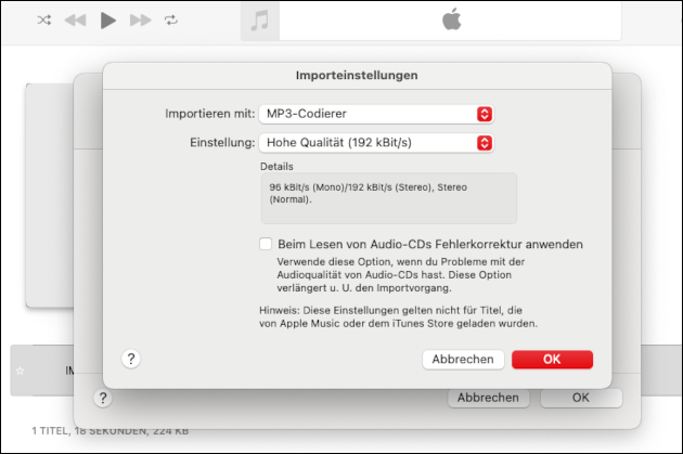 M4a in MP3: Export-Einstellungen