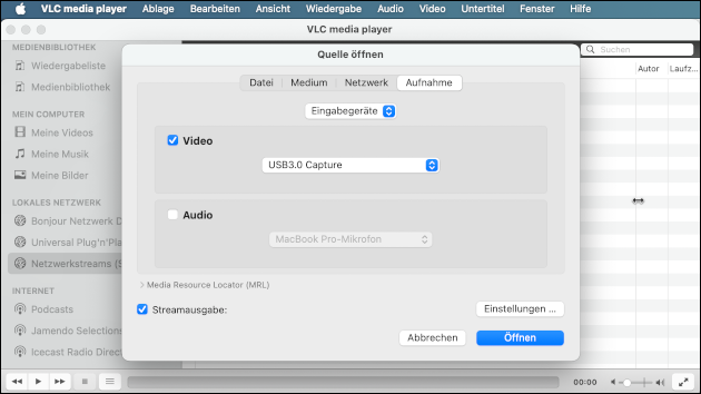 VLC Player: Capture Karte anzeigen