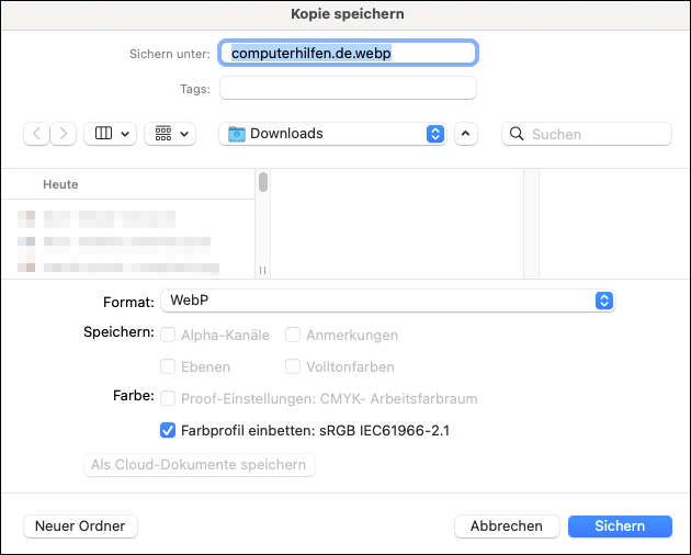 WebP speichern mit Photoshop