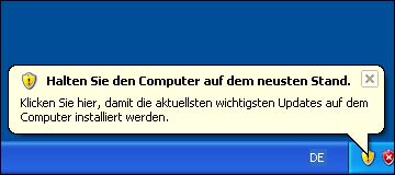 Windows XP Update Hinweis