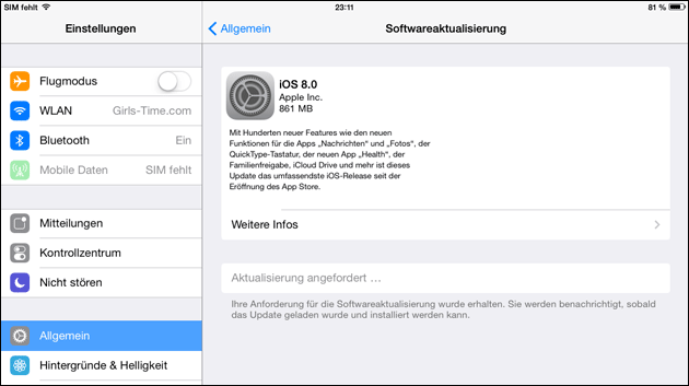 iOS 8 auf dem iPad