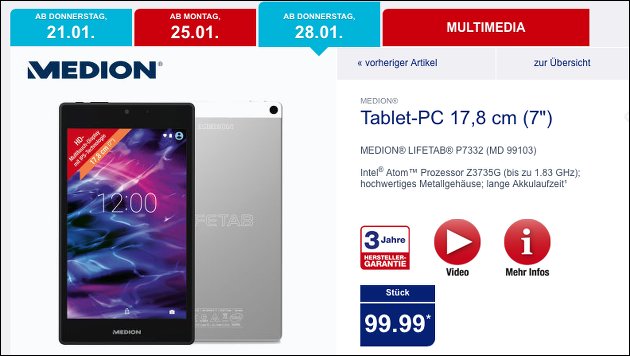 7" Tablet-Schnäppchen bei Aldi: Medion P7332