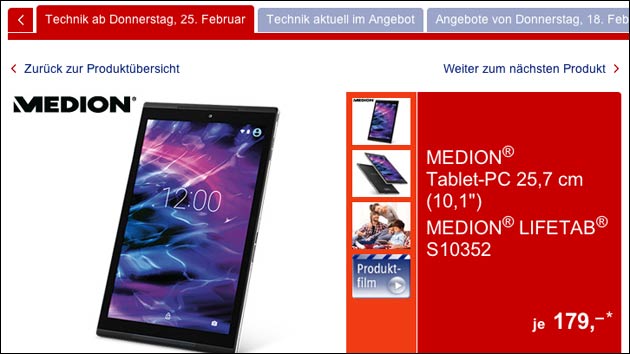 179,- € Tablet bei Aldi Süd: Medion Lifetab S10352!