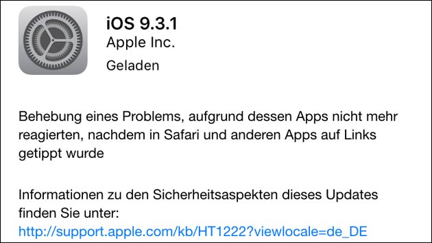 iOS Update auf 9.3.1