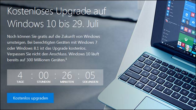 Noch 4 Tage: Windows 10 Upgrade endet am 29. Juli!