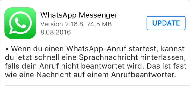 WhatsApp-Update bringt Anrufbeantworter