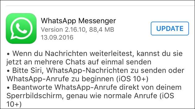 WhatsApp-Update für iOS 10