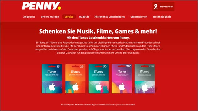 Penny: Diese Woche Rabatt auf iTunes Karten