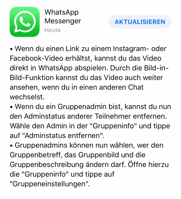 Neues WhatsApp Update