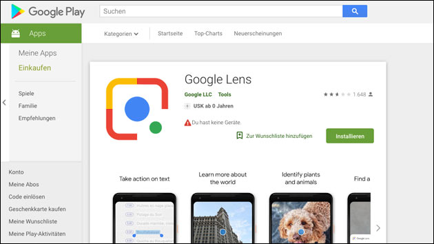 Google Lens im PlayStore
