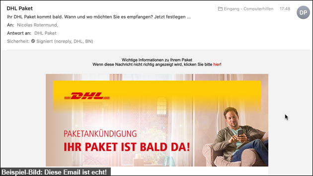 DHL Email: Paket-Benachrichtigung