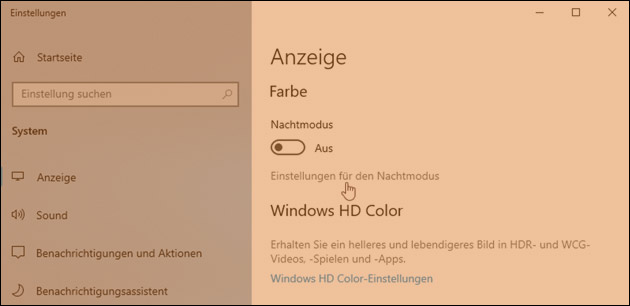 Windows Bildschirm orange