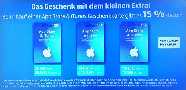 iTunes Guthaben Aktion: 15% Extra-Guthaben