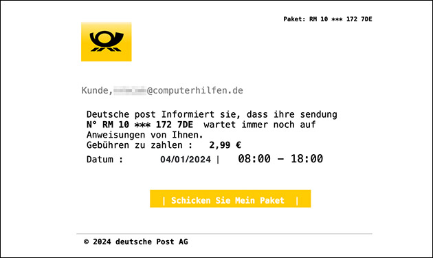 Gefälschte Email: Deutsche Post DHL Group